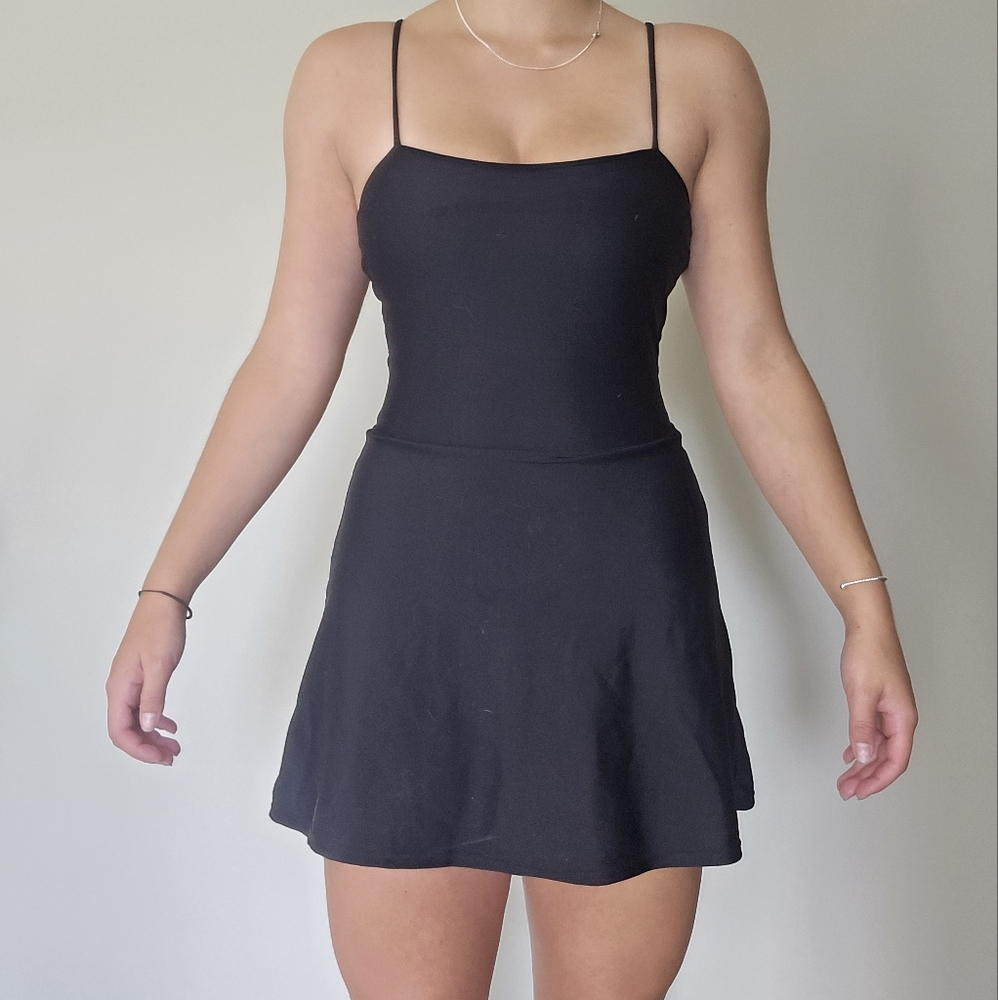 Athletic And Elegant Black Spaghetti Strap Dress